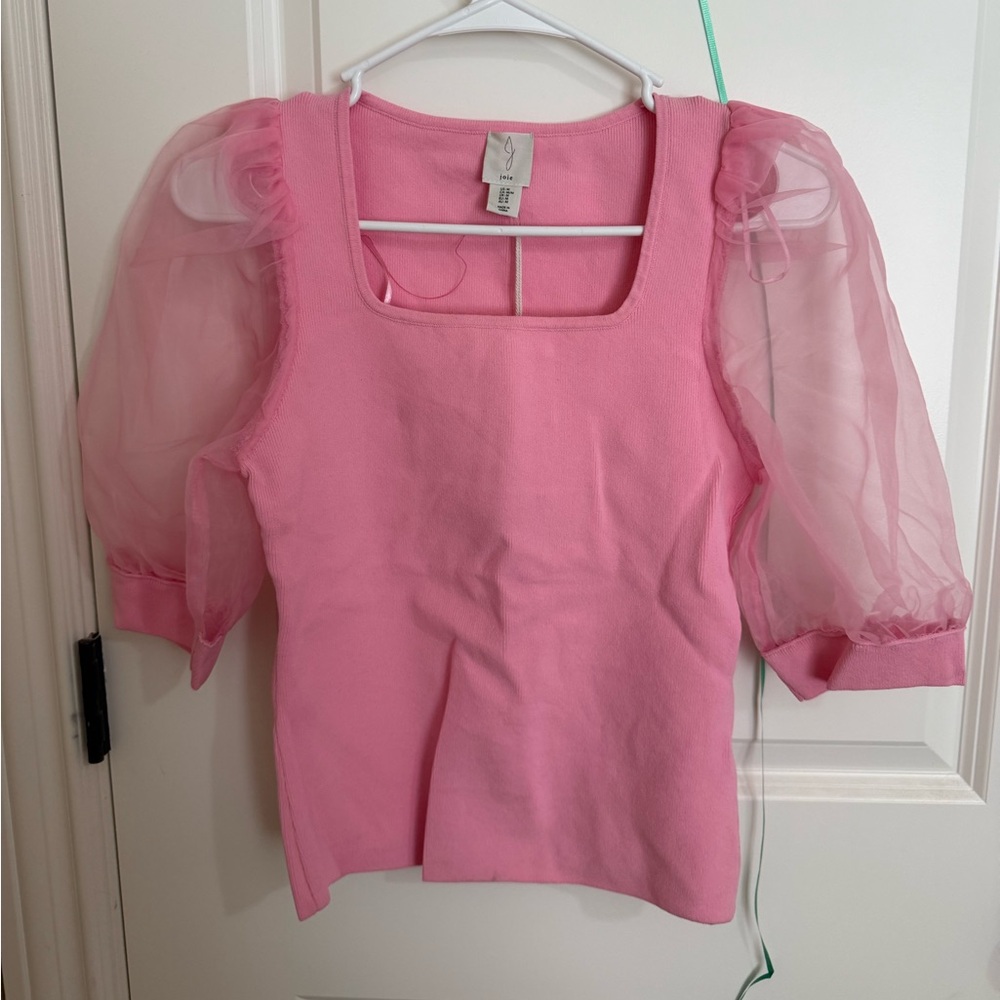 Joie Pink Puff-Sleeve Square Neck Top